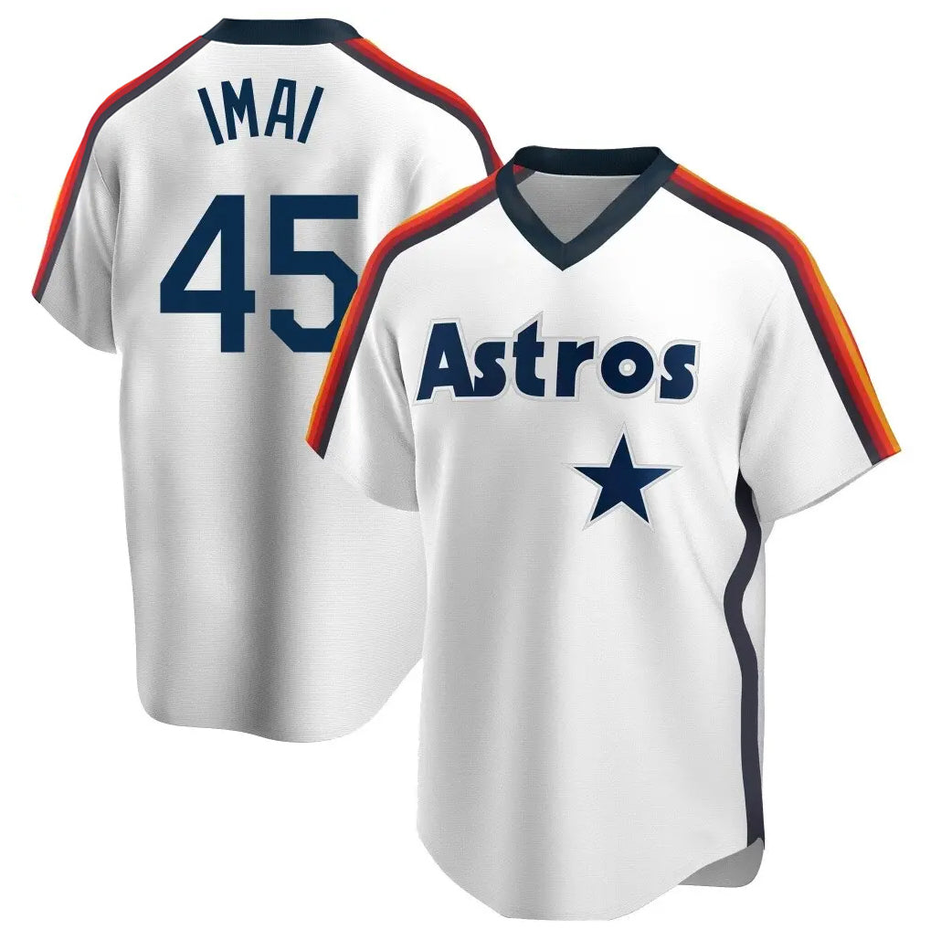 Johmsee H.Astros #45 Tatsuya Imai Player White Cooperstown Collection T-shirt Stitched Jerseys