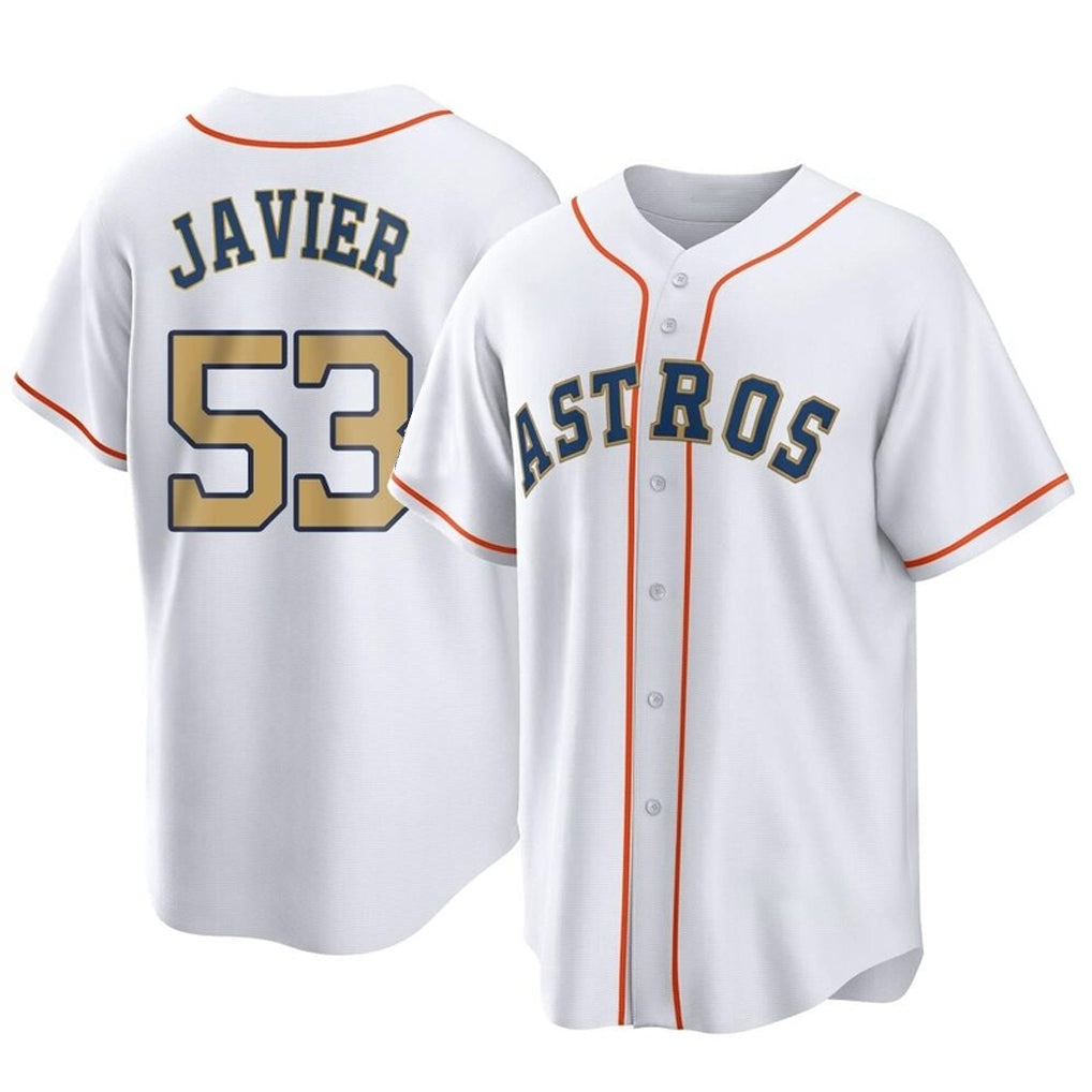 Johmsee H.Astros #53 Cristian Javier Player Gold Collection Game Home Stitched Jerseys