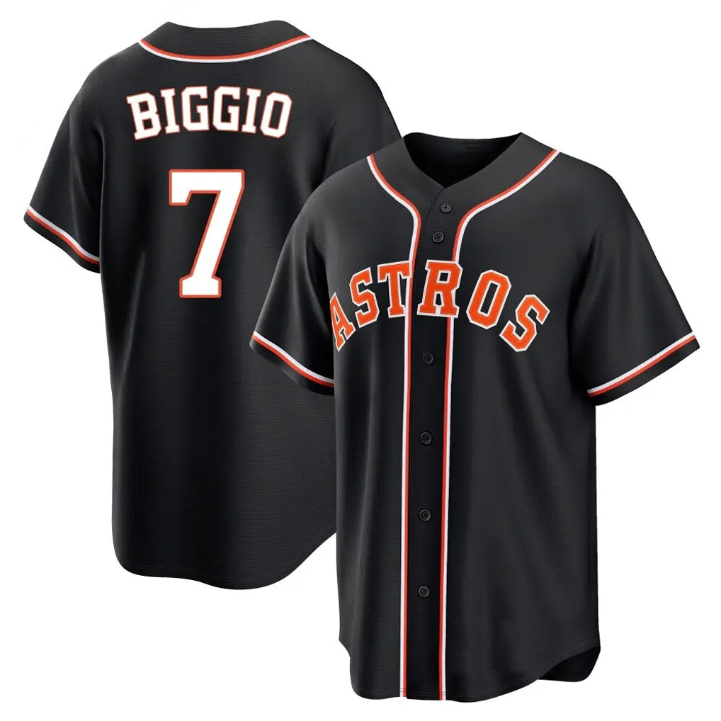 Johmsee H.Astros #7 Craig Biggio Player Black Fashion Out Home Game Stitched Jerseys