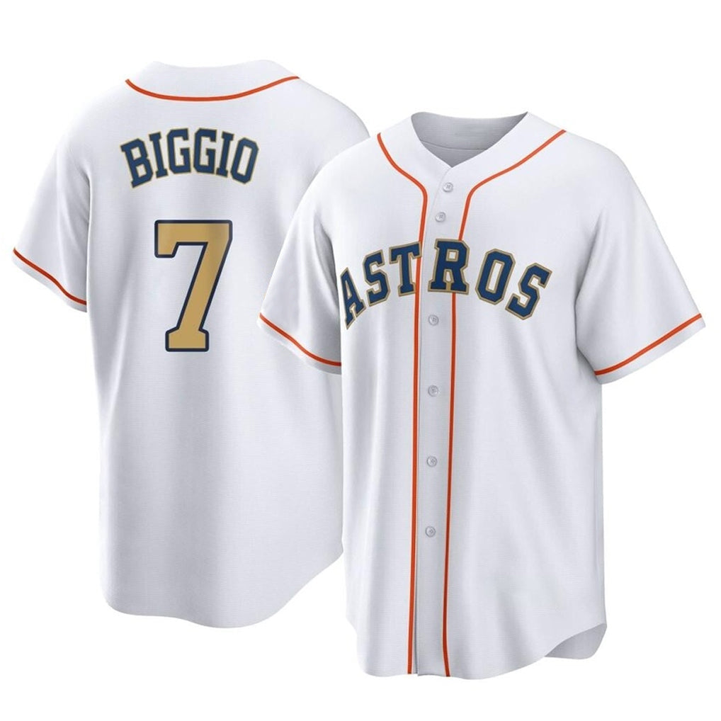 Johmsee H.Astros #7 Craig Biggio Player Gold Collection Game Home Stitched Jerseys