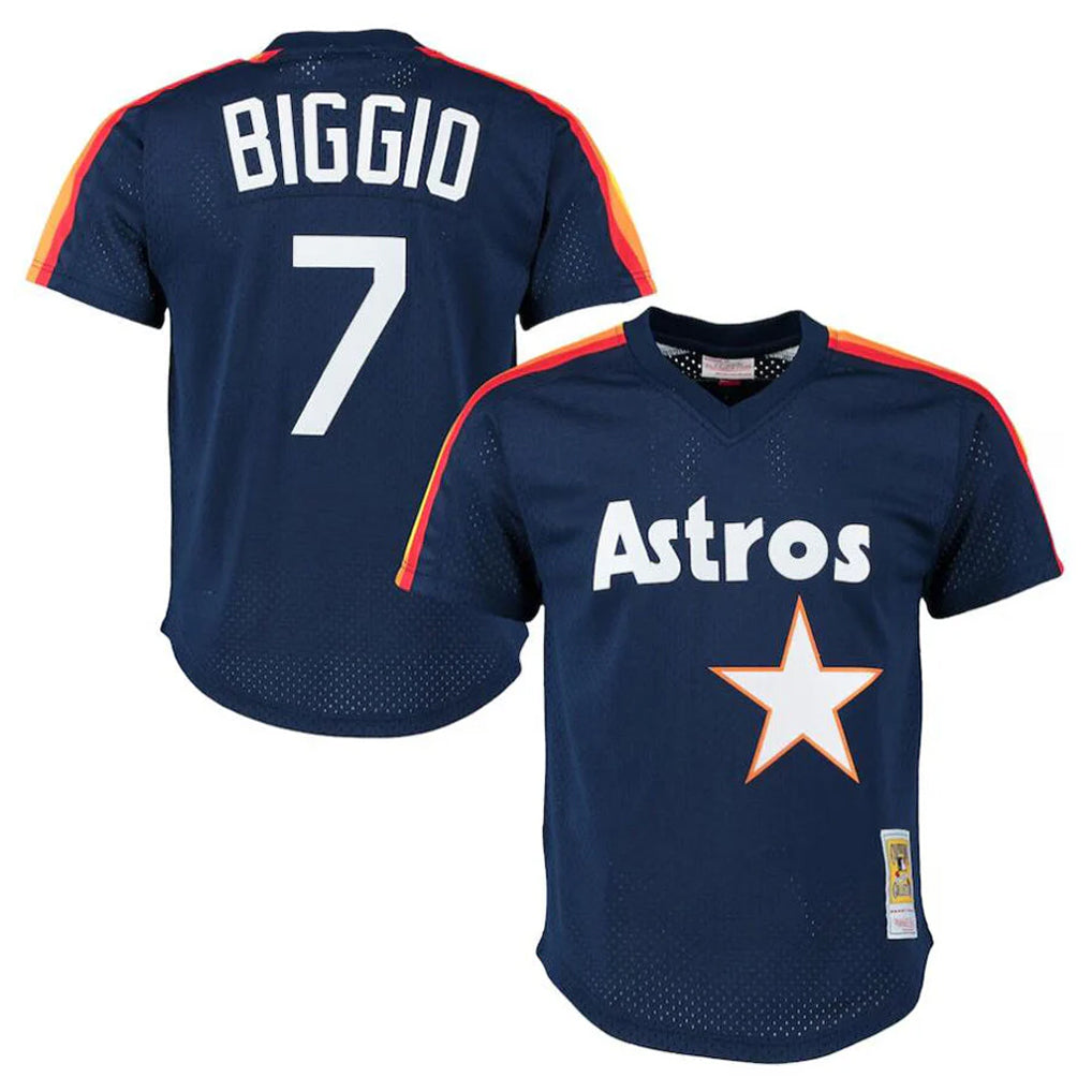 Johmsee H.Astros #7 Craig Biggio Player Navy Mitchell & Ness Cooperstown Mesh Limited Stitched Jerseys
