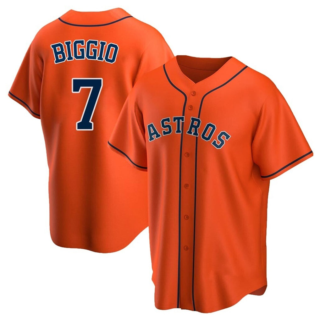 Johmsee H.Astros #7 Craig Biggio Player Orange Home Game Stitched Jerseys