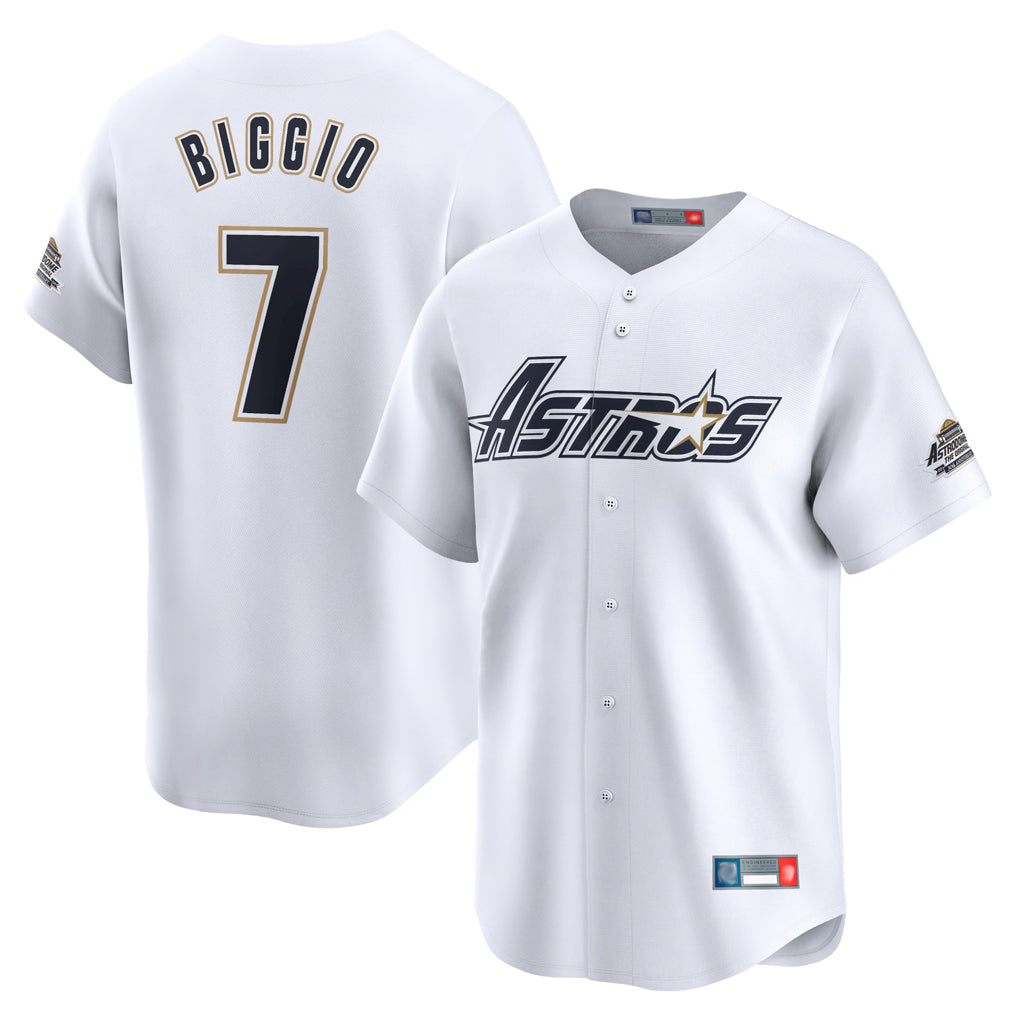 Johmsee H.Astros #7 Craig Biggio Player White Throwback Cooperstown Collection Limited Stitched Jerseys