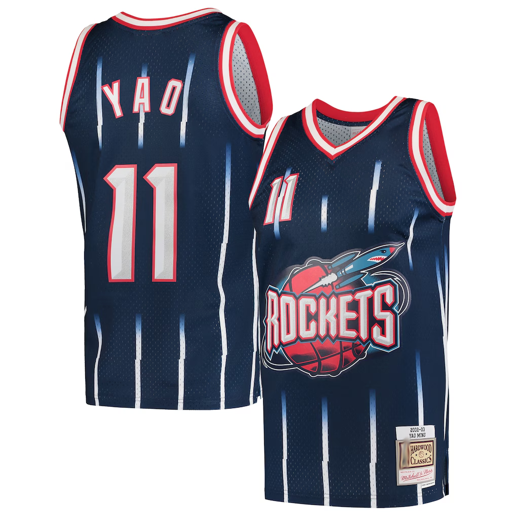 Johmsee H.Rockets #11 Yao Ming Mitchell & Ness Navy 2002-2003 Hardwood Classics Swingman Stitched Jerseys