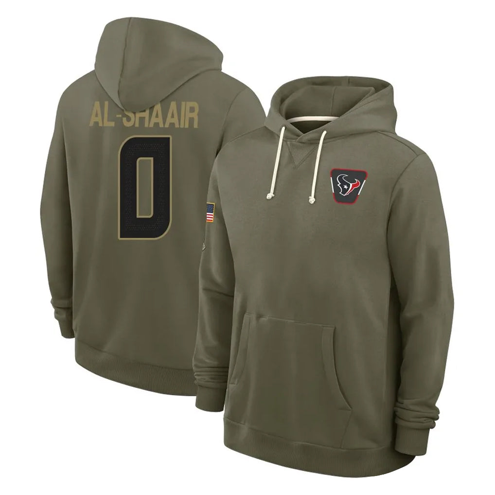 Johmsee H.Texans #0 Azeez Al-Shaair Player Olive Salute to Service Pullover Hoodies Limited Stitched Jerseys