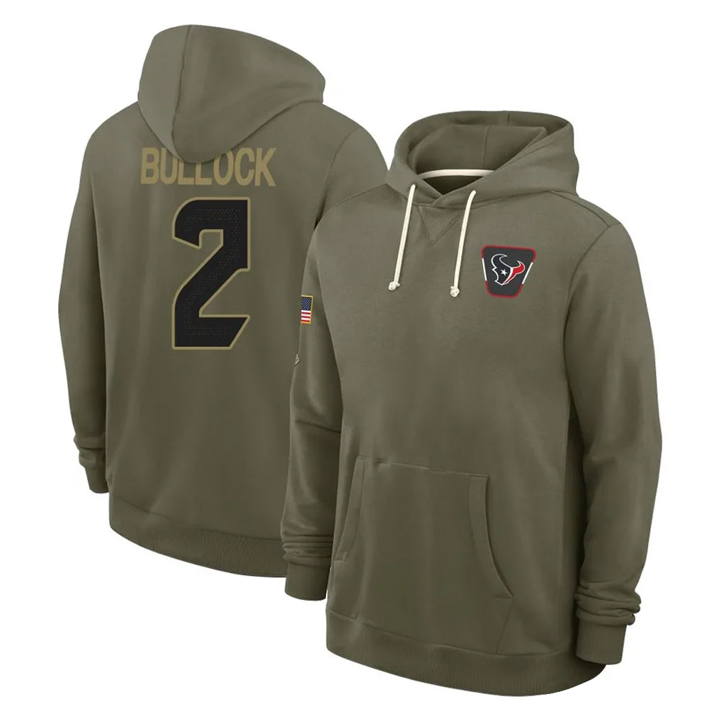 Johmsee H.Texans #2 Calen Bullock Player Olive Salute to Service Pullover Hoodies Limited Stitched Jerseys