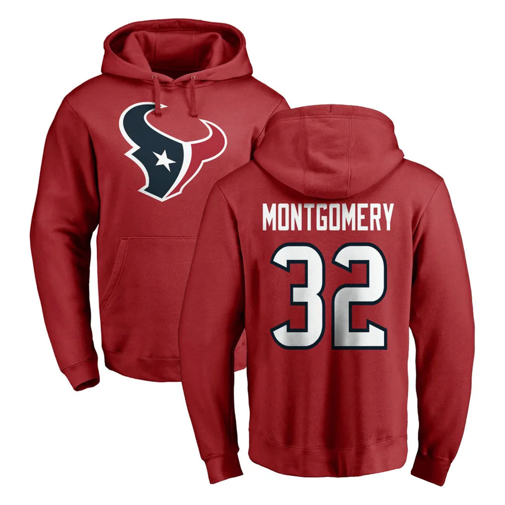 Johmsee H.Texans #32 David Montgomery Player Red Pro Line Pullover Hoodie Limited Game Stitched Jerseys