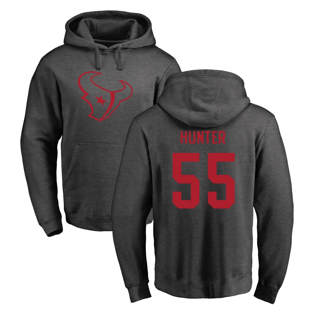 Johmsee H.Texans #55 Danielle Hunter Player Gray Pro Line Pullover Hoodie Limited Game Stitched Jerseys