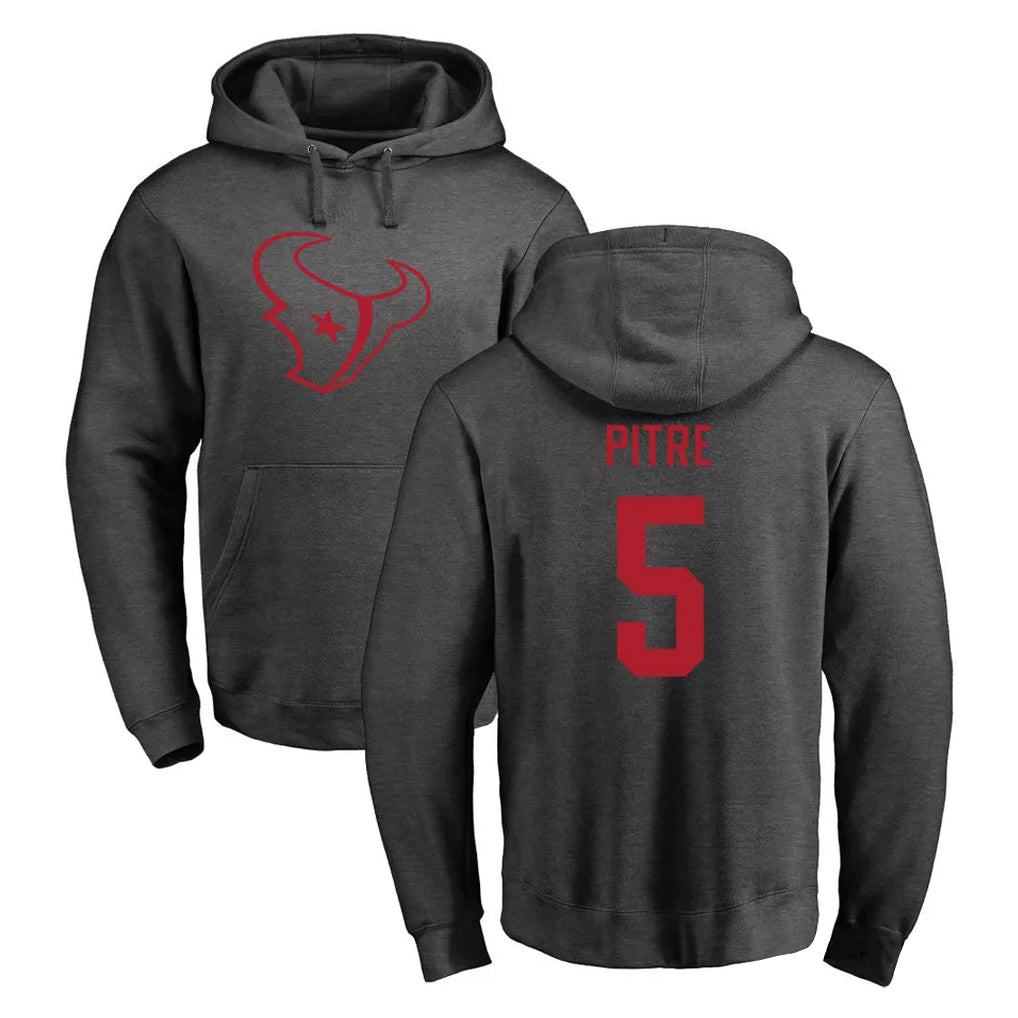 Johmsee H.Texans #5 Jalen Pitre Player Gray Pro Line Pullover Hoodie Limited Game Stitched Jerseys