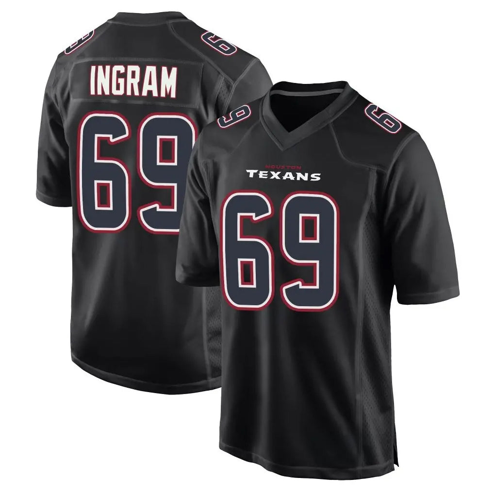Johmsee H.Texans #69 Ed Ingram Player Black Fashion Home Game Stitched Jerseys
