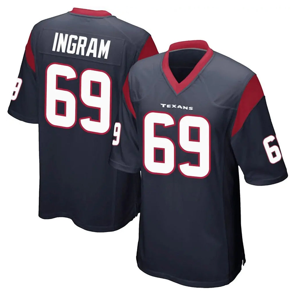 Johmsee H.Texans #69 Ed Ingram Player Navy Home Game Stitched Jerseys