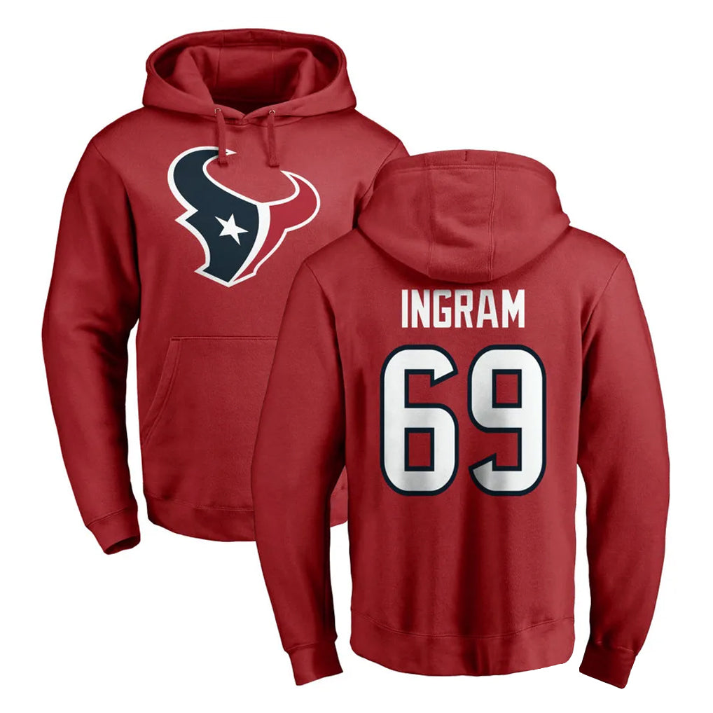 Johmsee H.Texans #69 Ed Ingram Player Red Pro Line Pullover Hoodie Limited Game Stitched Jerseys