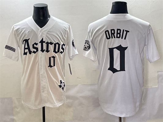 Houston Astros #0 Orbit White Gothic 'Houston Born Barrio Raised' Limited Stitched Baseball Jersey