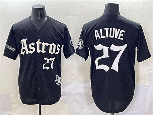 Houston Astros #27 Jose Altuve Black Gothic 'Houston Born Barrio Raised' Limited Stitched Baseball Jersey