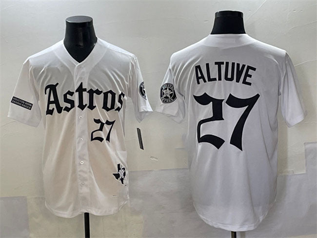 Houston Astros #27 Jose Altuve White Gothic 'Houston Born Barrio Raised' Limited Stitched Baseball Jersey