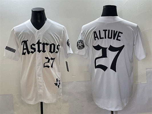 Houston Astros #27 Jose Altuve White Gothic 'Houston Born Barrio Raised' Limited Stitched Baseball Jersey