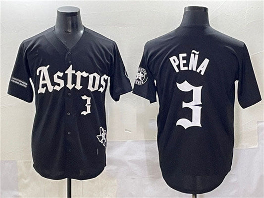 Houston Astros #3 Jeremy Pena Black Gothic 'Houston Born Barrio Raised' Limited Stitched Baseball Jersey