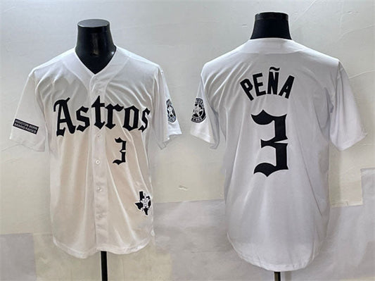 Houston Astros #3 Jeremy Pena White Gothic 'Houston Born Barrio Raised' Limited Stitched Baseball Jersey