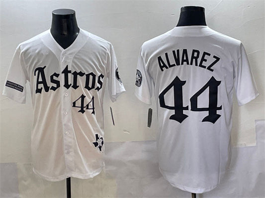 Houston Astros #44 Yordan Alvarez White Gothic 'Houston Born Barrio Raised' Limited Stitched Baseball Jersey
