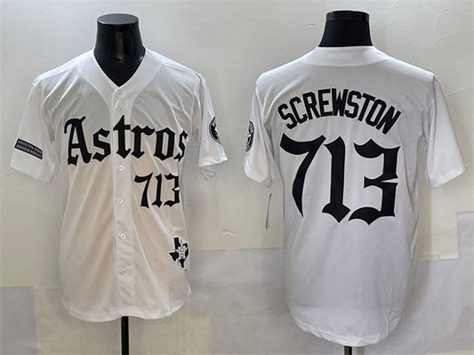 Houston Astros #713 Screwston White Gothic 'Houston Born Barrio Raised' Limited Stitched Baseball Jersey