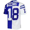 Johmsee IN.Colts #18 Peyton Manning Mitchell & Ness Royal White 1998 Split Legacy Replica Stitched Puhic Jersey