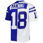 Johmsee IN.Colts #18 Peyton Manning Mitchell & Ness Royal White 1998 Split Legacy Replica Stitched Puhic Jersey