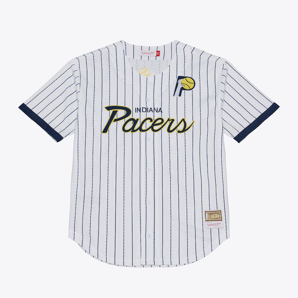 Johmsee I.Pacers Mitchell & Ness White Head Coach Pinstripe Mesh Full-Button Baseball Jerseys