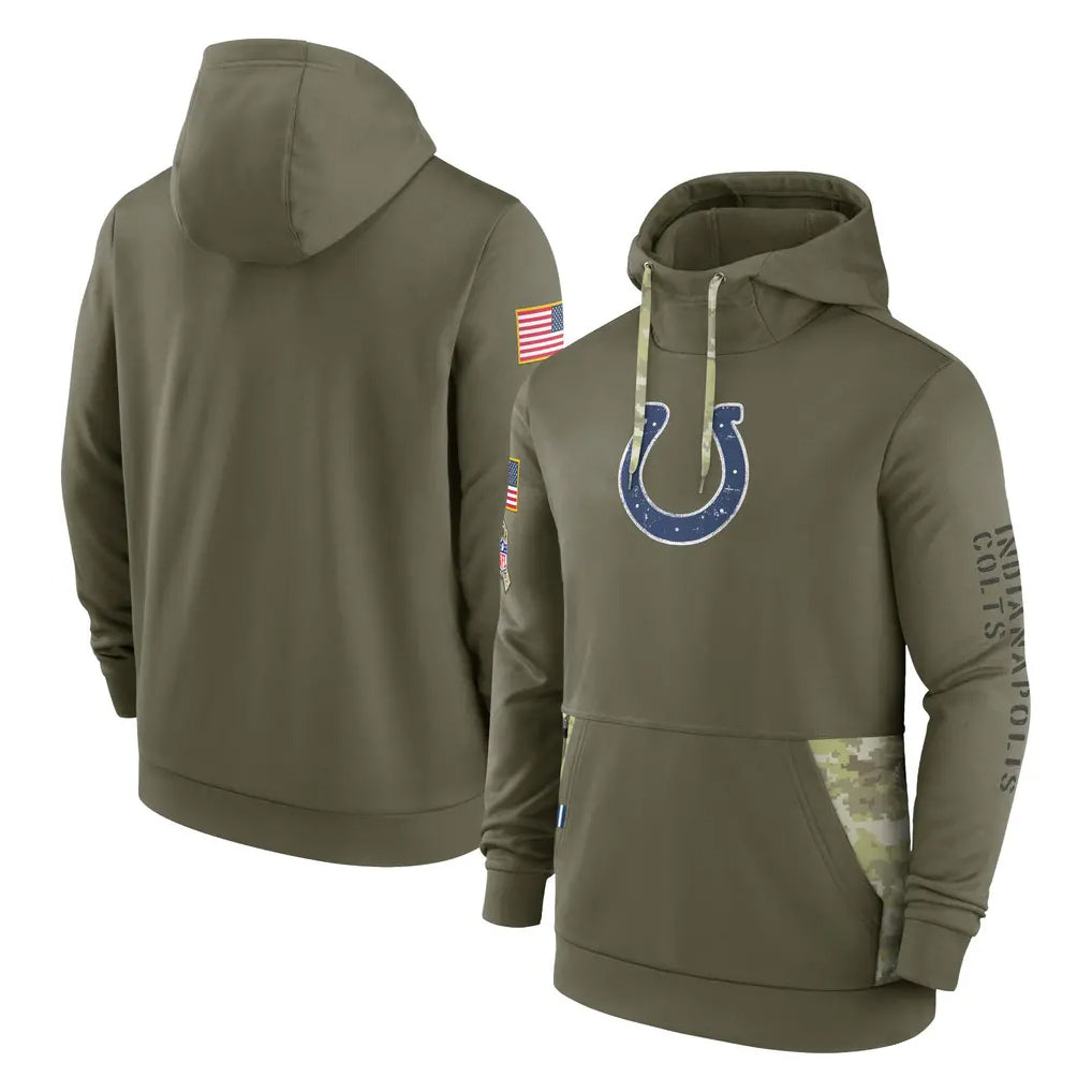 Johmsee IN.Colts Olive Salute To Service Hoodies Limited Blank Player Stitched Jerseys
