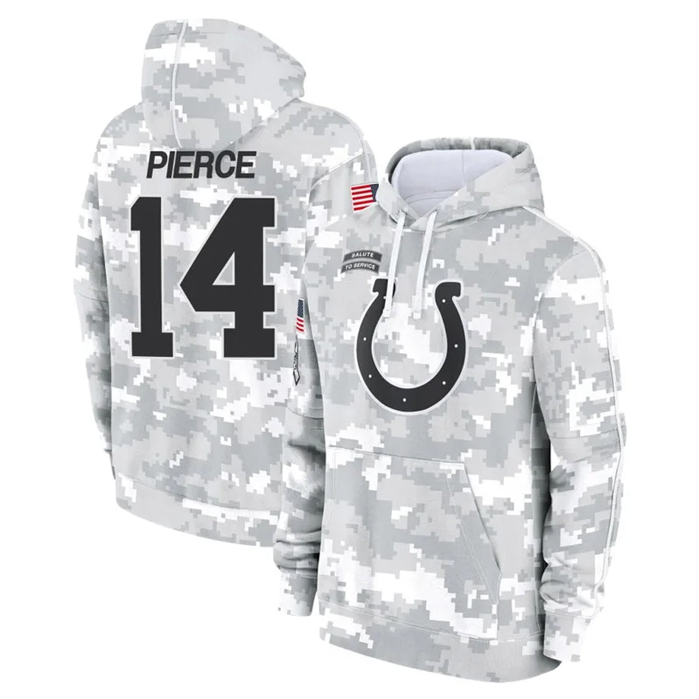 Johmsee IN.Colts #14 Alec Pierce Player Arctic Camo Salute to Service Hoodies Limited Game Stitched Jerseys