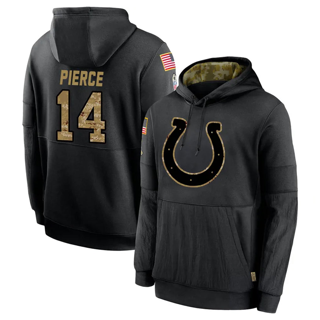 Johmsee IN.Colts #14 Alec Pierce Player Black Salute to Service Hoodies Limited Game Stitched Jerseys