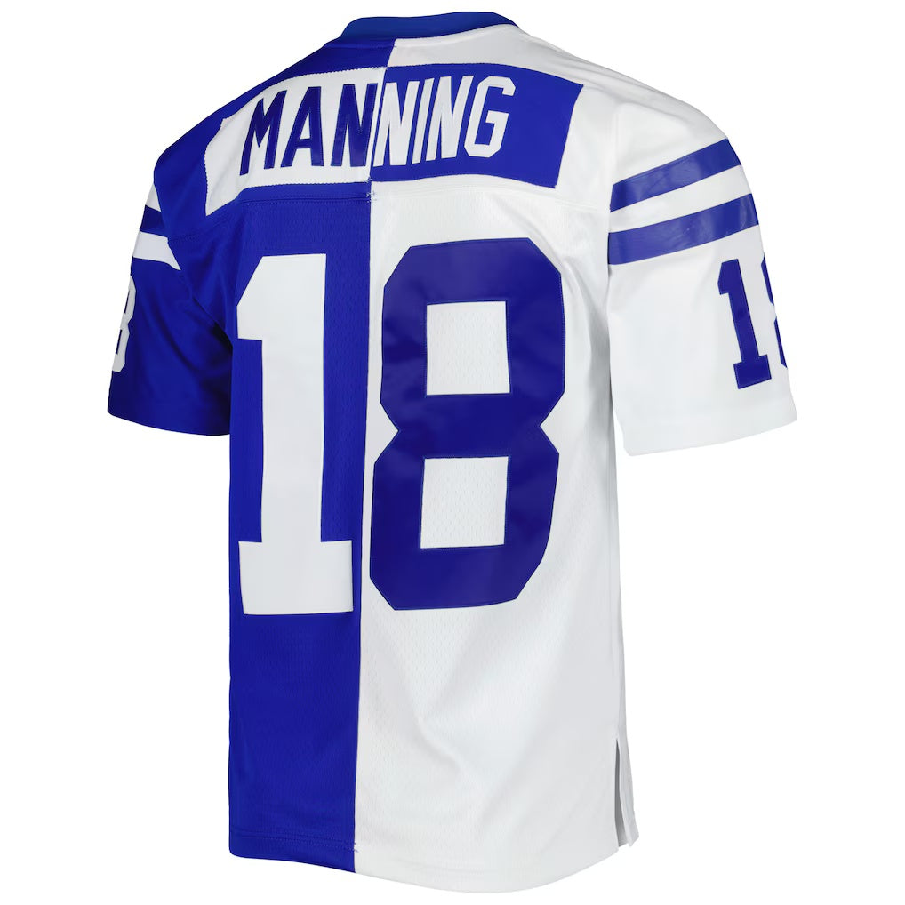Johmsee IN.Colts #18 Peyton Manning Mitchell & Ness Royal-White Split Legacy Replica Stitched Jerseys