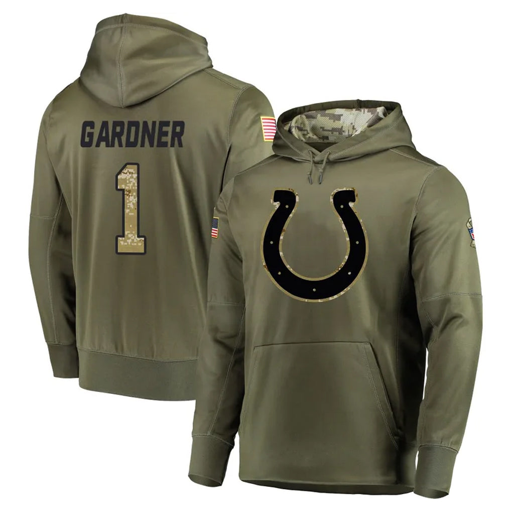 Johmsee IN.Colts #1 Sauce Gardner Player Olive Salute to Service Pullover Hoodies Home Game Stitched Jerseys