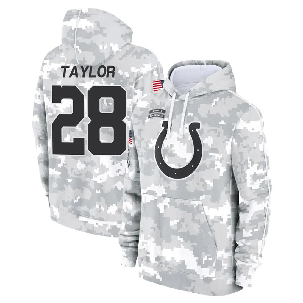 Johmsee IN.Colts #28 Jonathan Taylor Player Arctic Camo Salute to Service Hoodies Limited Game Stitched Jerseys
