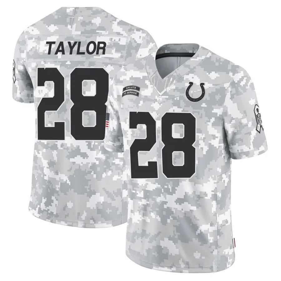 Johmsee IN.Colts #28 Jonathan Taylor Player Arctic Camo Salute to Service Limited Stitched Jerseys