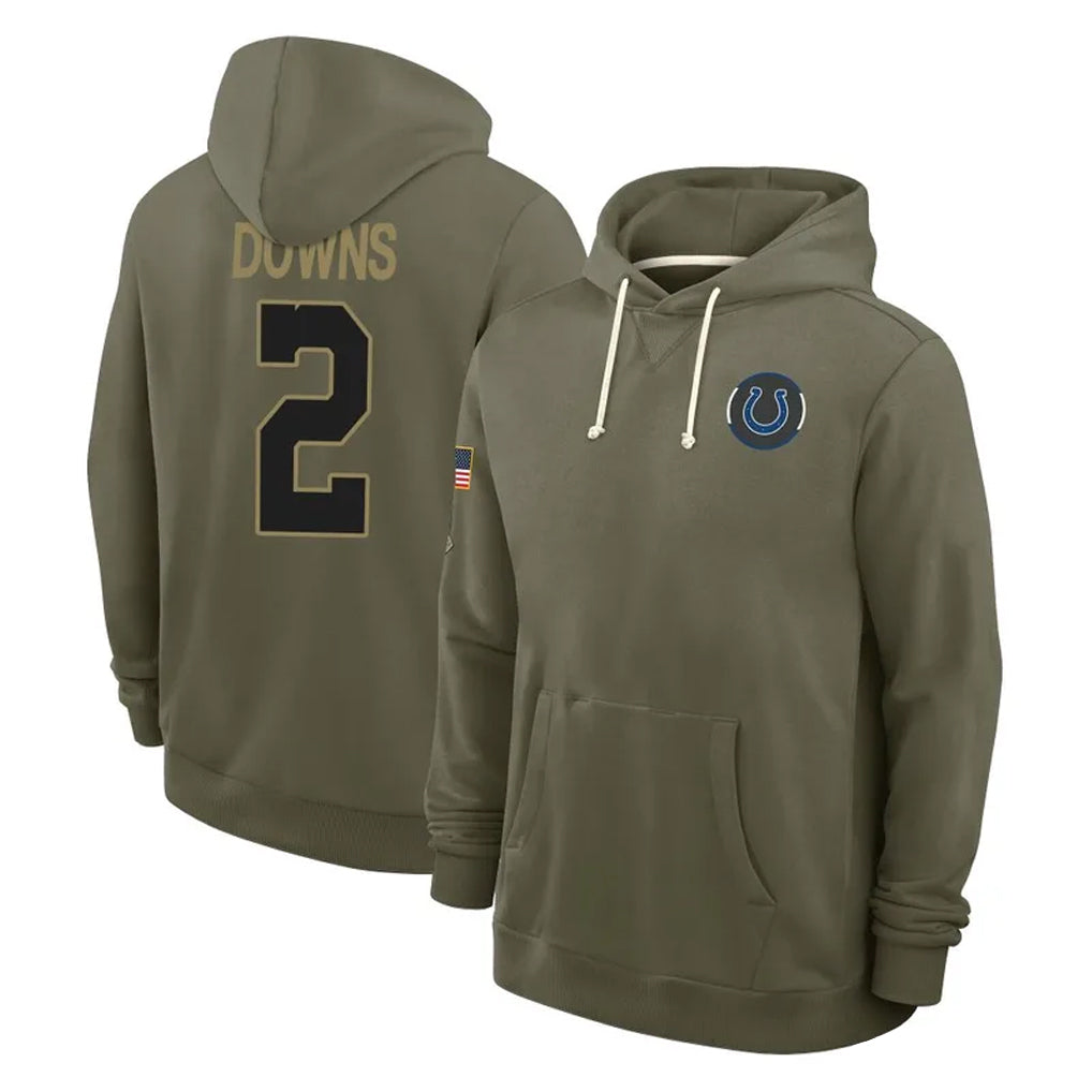 Johmsee IN.Colts #2 Josh Downs Player Olive Salute to Service Pullover Hoodies Limited Stitched Jerseys