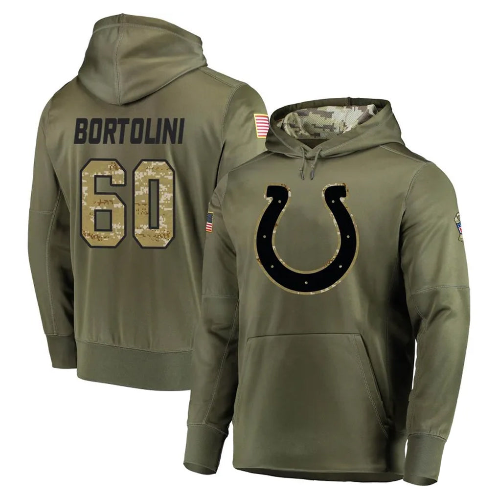Johmsee IN.Colts #60 Tanor Bortolini Player Olive Salute to Service Pullover Hoodies Home Game Stitched Jerseys