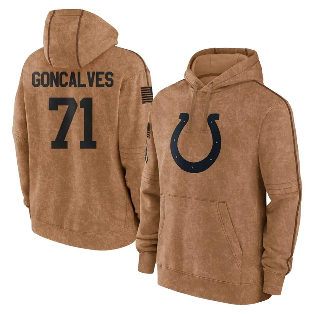 Johmsee IN.Colts #71 Matt Goncalves Player Brown Salute to Service Hoodies Limited Game Stitched Jerseys