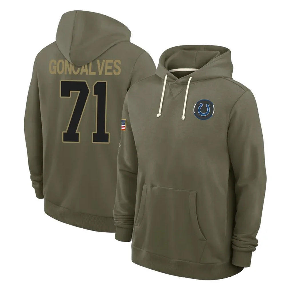 Johmsee IN.Colts #71 Matt Goncalves Player Olive Salute to Service Pullover Hoodies Limited Stitched Jerseys