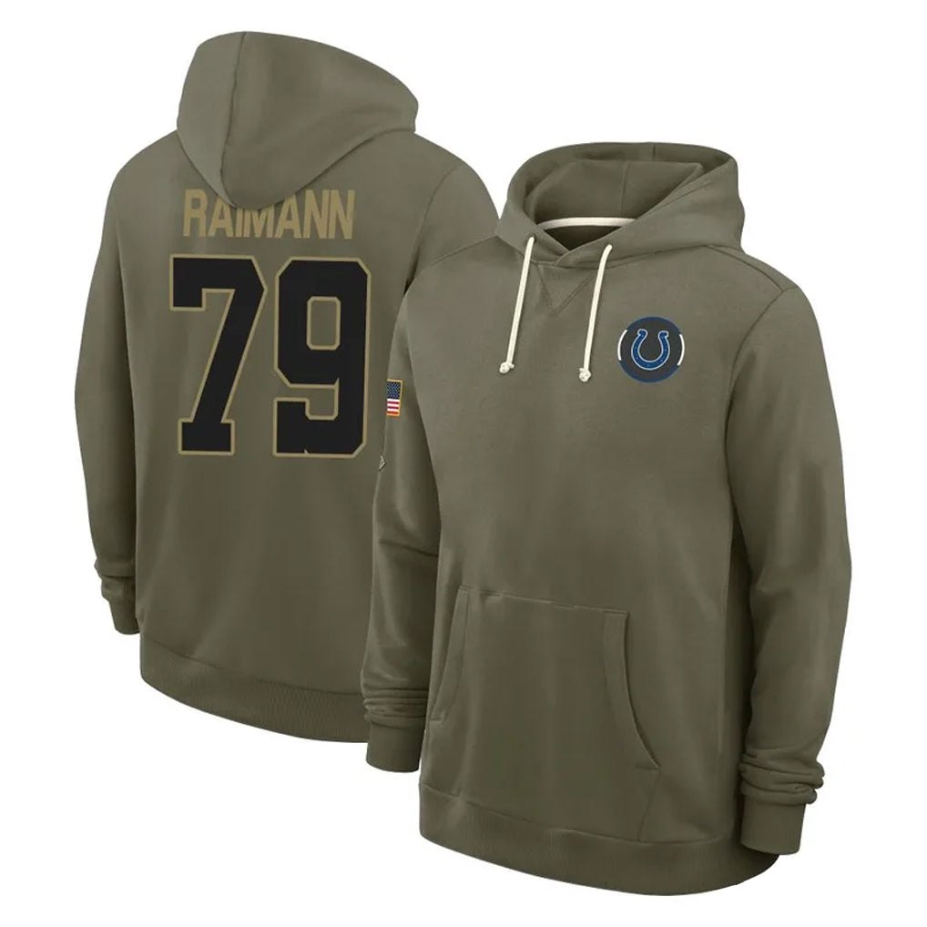 Johmsee IN.Colts #79 Bernhard Raimann Player Olive Salute to Service Pullover Hoodies Limited Stitched Jerseys