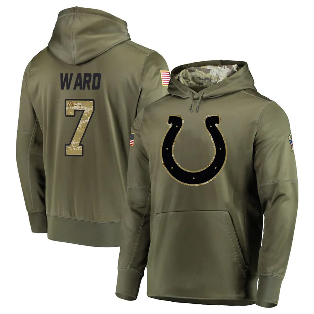 Johmsee IN.Colts #7 Charvarius Ward Sr. Player Olive Salute to Service Pullover Hoodies Home Game Stitched Jerseys