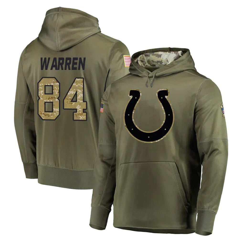 Johmsee IN.Colts #84 Tyler Warren Player Olive Salute to Service Pullover Hoodies Home Game Stitched Jerseys