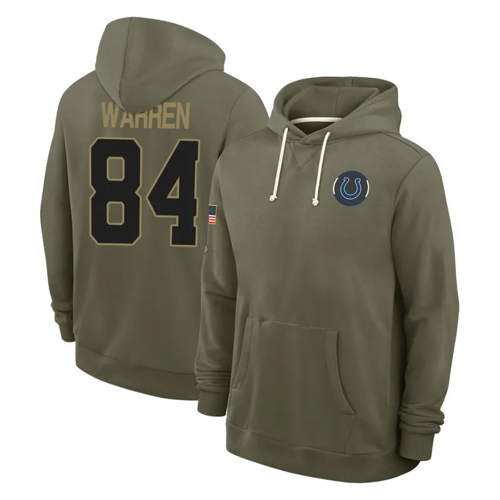 Johmsee IN.Colts #84 Tyler Warren Player Olive Salute to Service Pullover Hoodies Limited Stitched Jerseys
