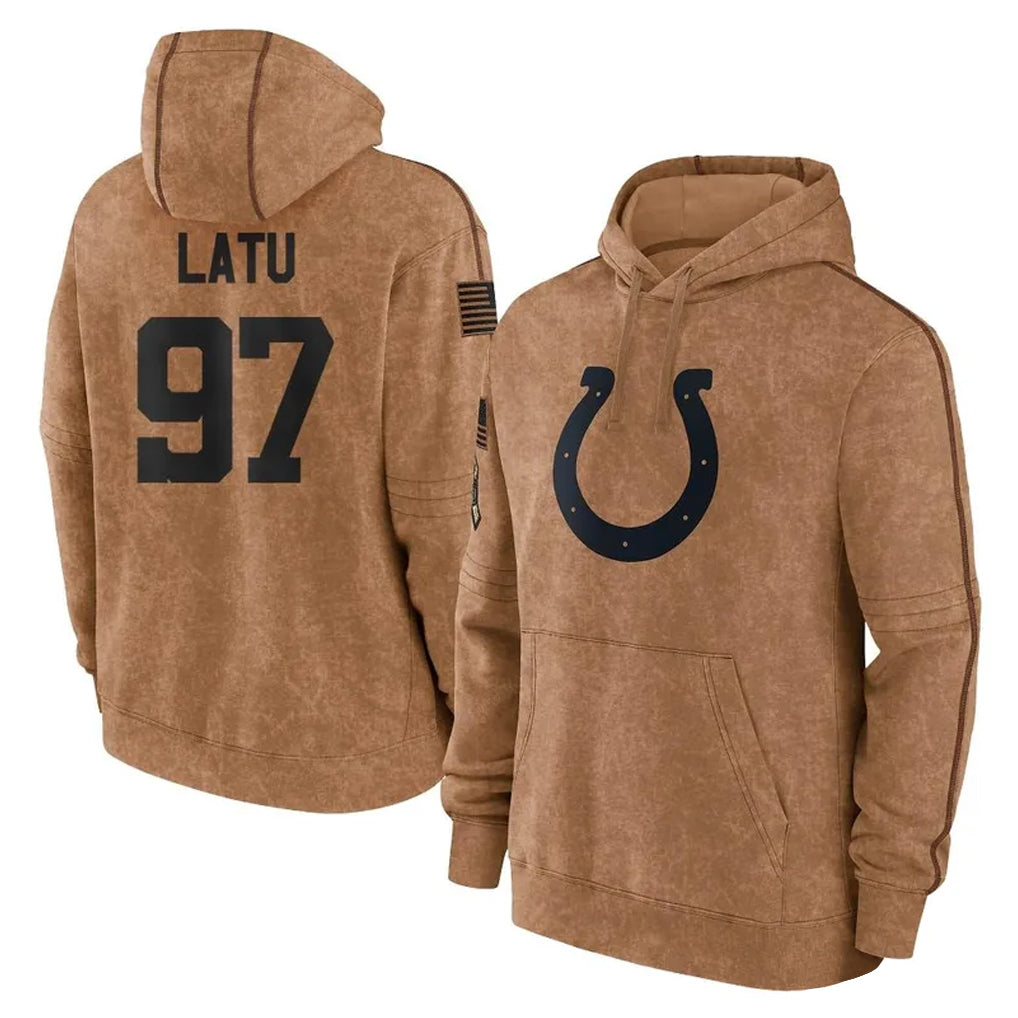 Johmsee IN.Colts #97 Laiatu Latu Player Brown Salute to Service Hoodies Limited Game Stitched Jerseys