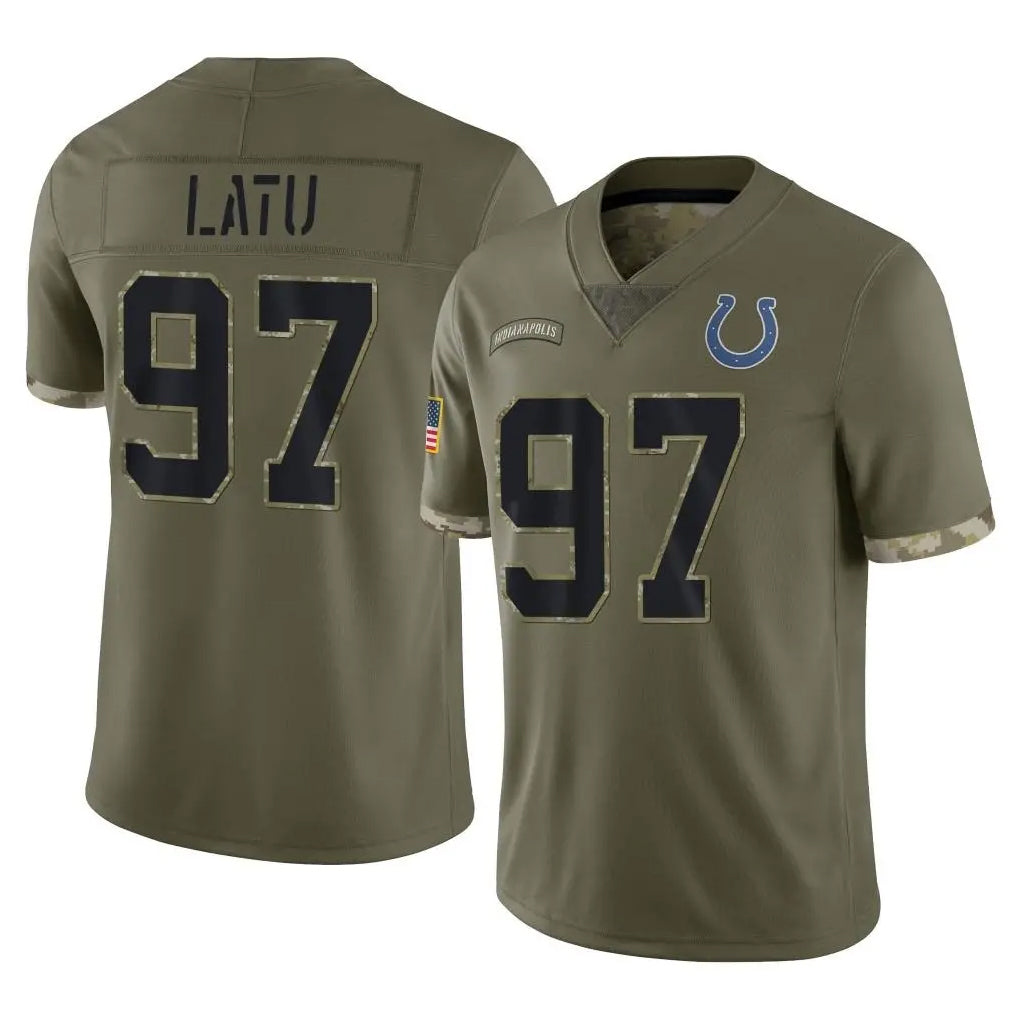 Johmsee IN.Colts #97 Laiatu Latu Player Olive Salute To Service Limited Stitched Jerseys
