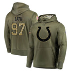 Johmsee IN.Colts #97 Laiatu Latu Player Olive Salute to Service Pullover Hoodies Home Game Stitched Jerseys