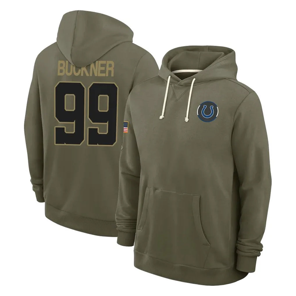 Johmsee IN.Colts #99 DeForest Buckner Player Olive Salute to Service Pullover Hoodies Limited Stitched Jerseys