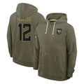 Johmsee J.Jaguars #12 Travis Hunter Player Olive Salute to Service Pullover Hoodies Limited Stitched Jerseys