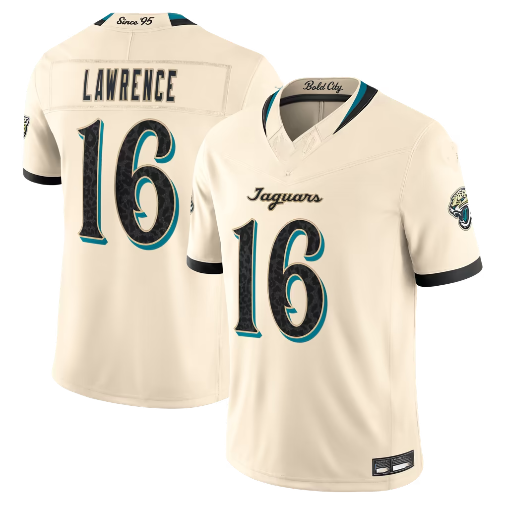 Johmsee J.Jaguars #16 Trevor Lawrence Natural 2026 Rivalries Collection Game Stitched Jerseys