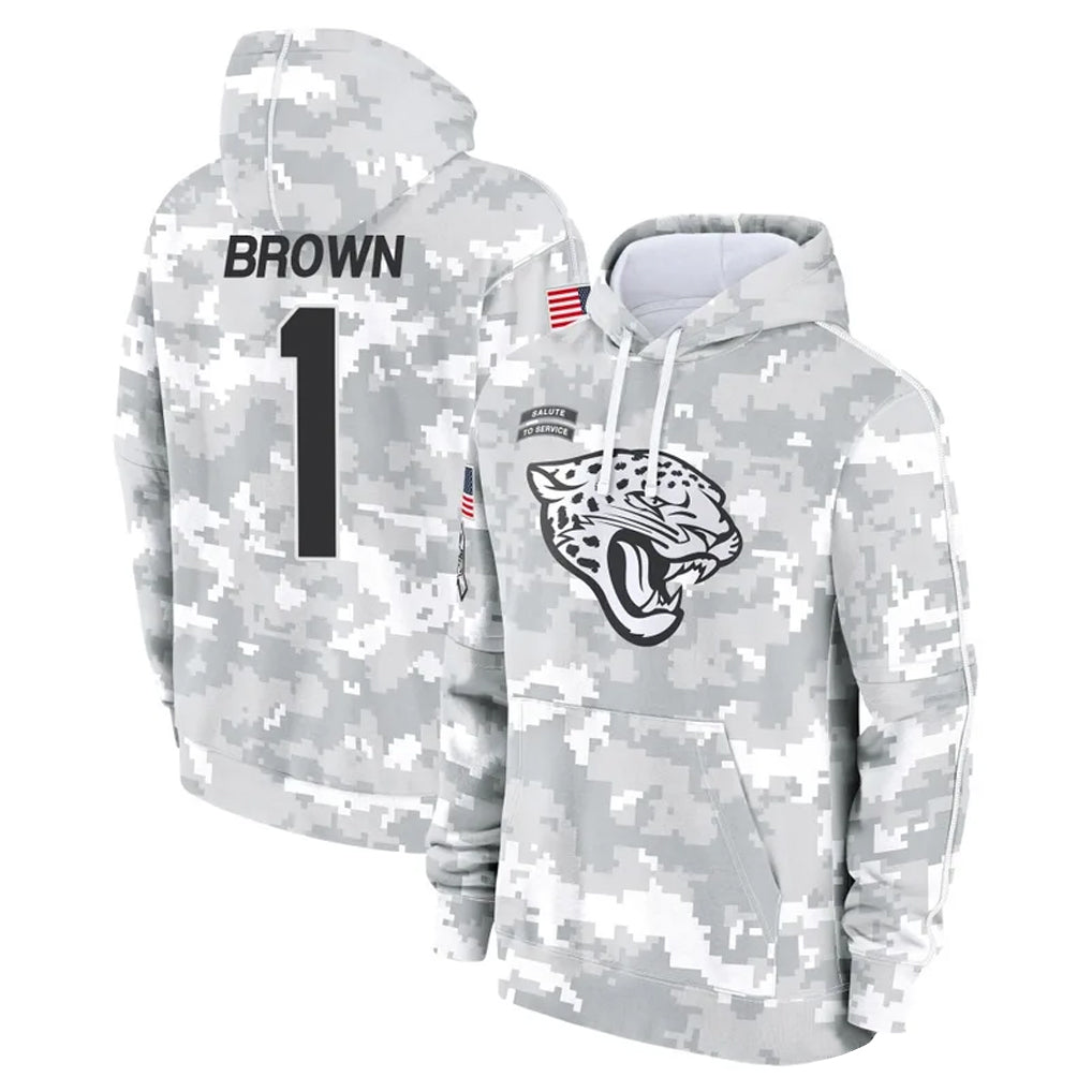 Johmsee J.Jaguars #1 Montaric Brown Player Arctic Camo Salute to Service Hoodies Limited Game Stitched Jerseys