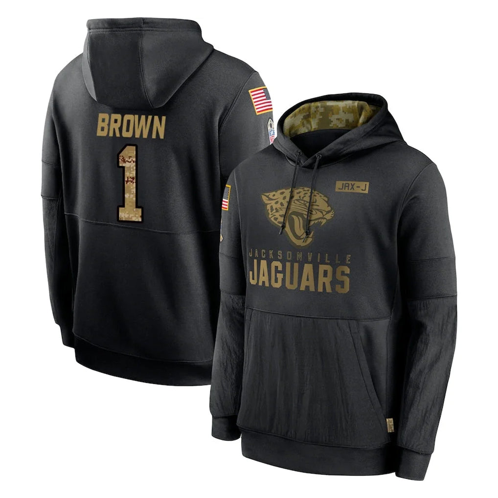 Johmsee J.Jaguars #1 Montaric Brown Player Black Salute to Service Hoodies Limited Game Stitched Jerseys
